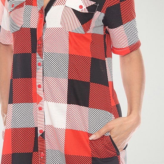 White Mark Womens Short Sleeve Plaid Shirt Dress