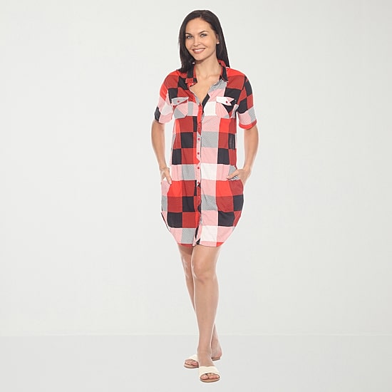 White Mark Womens Short Sleeve Plaid Shirt Dress