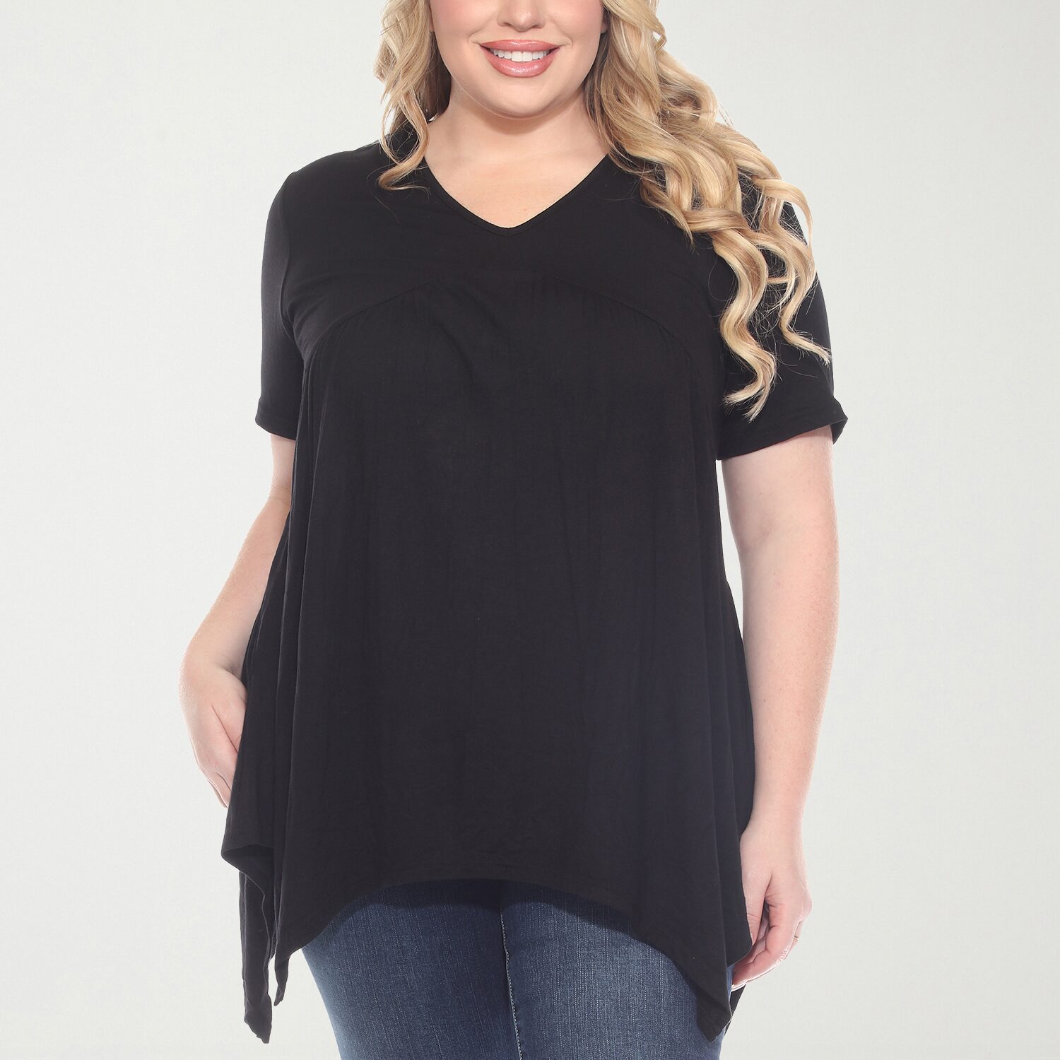 White Mark Womens V Neck Short Sleeve Tunic Top