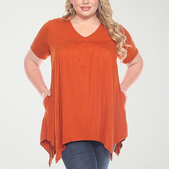 White Mark Womens V Neck Short Sleeve Tunic Top
