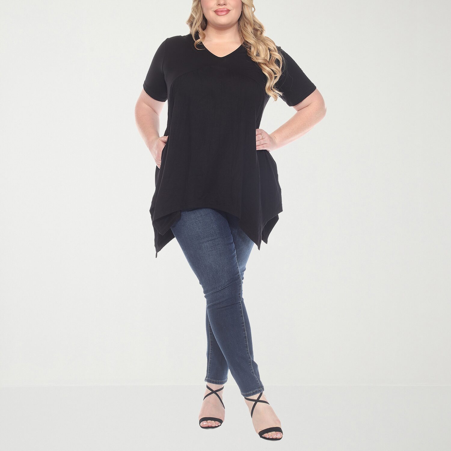 White Mark Womens V Neck Short Sleeve Tunic Top