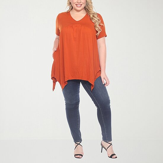 White Mark Womens V Neck Short Sleeve Tunic Top