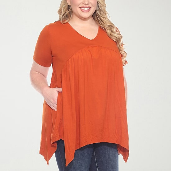 White Mark Womens V Neck Short Sleeve Tunic Top