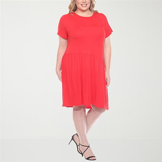 White Mark Womens Plus Short Sleeve Swing Dresses