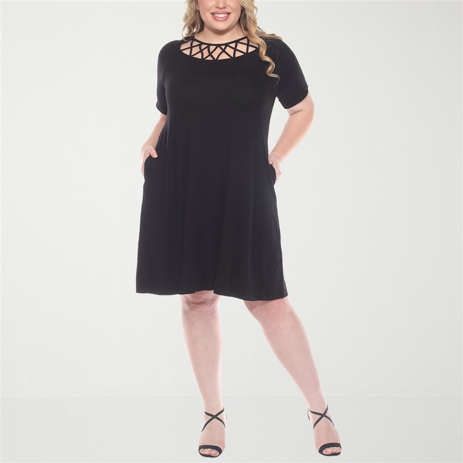 White Mark Womens Plus Round Neck Short Sleeve A-Line Dress