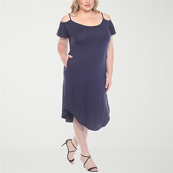 White Mark Womens Plus Scoop Neck Short Sleeve Sundress
