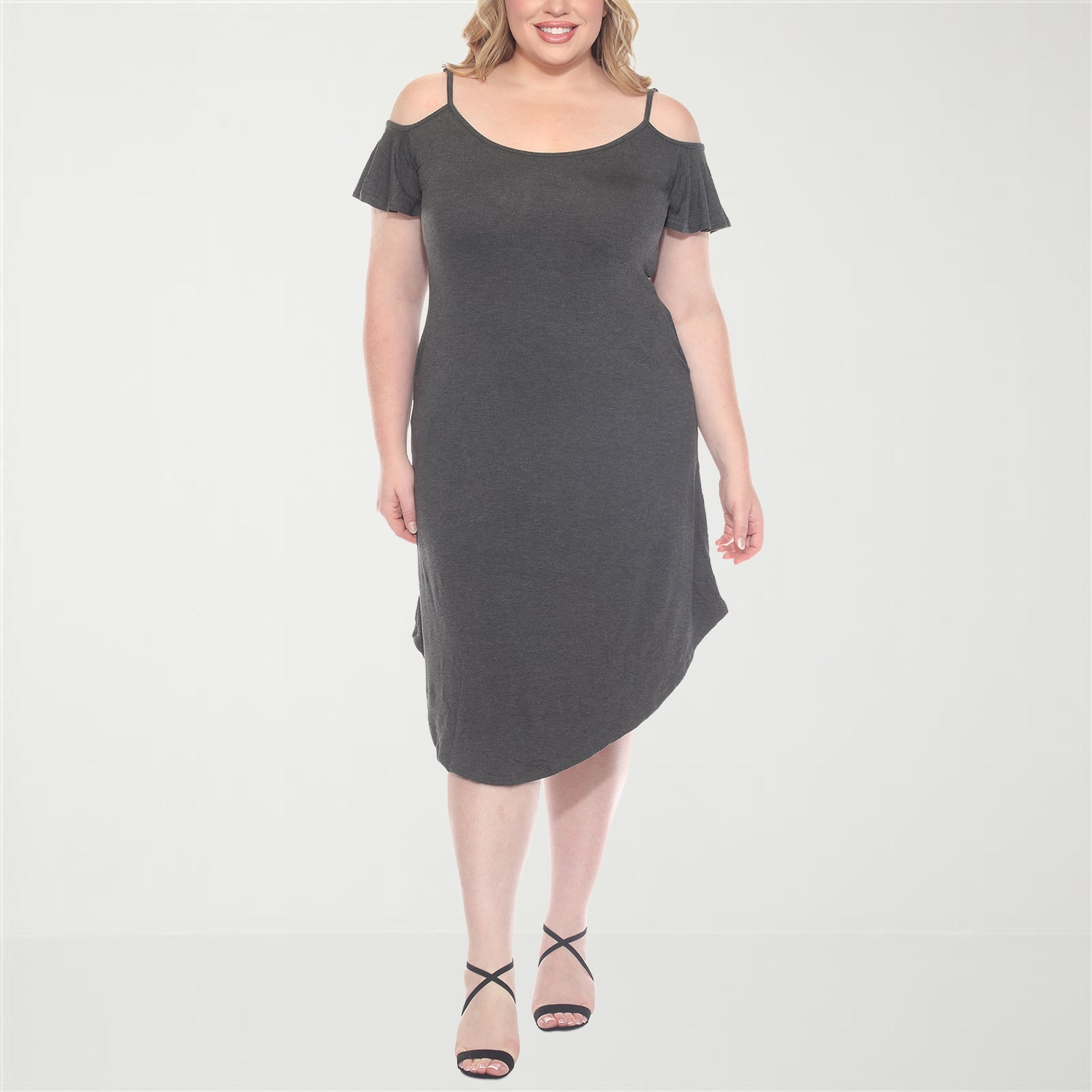 White Mark Womens Plus Scoop Neck Short Sleeve Sundress