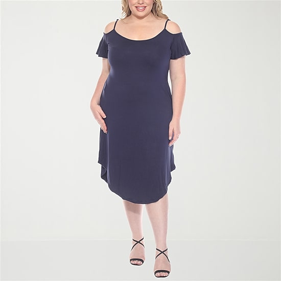 White Mark Womens Plus Scoop Neck Short Sleeve Sundress