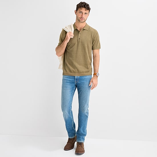 mutual weave Mens Short Sleeve Button Polo Sweater