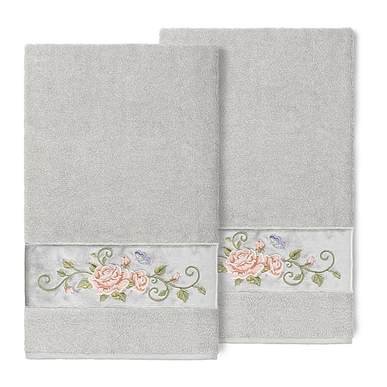 Linum Home Textiles Rebecca 2-pc. Embellished Floral Bath Towel