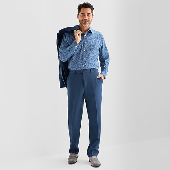 Stafford Coolmax All Season Ecomade Birdseye Signature Mens Stretch Fabric Classic Fit Flat Front Suit Pant