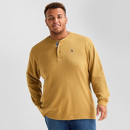 U.S. Polo Assn. Mens Henley Neck Long Sleeve Embroidered Classic Fit Big and Tall Thermal Top