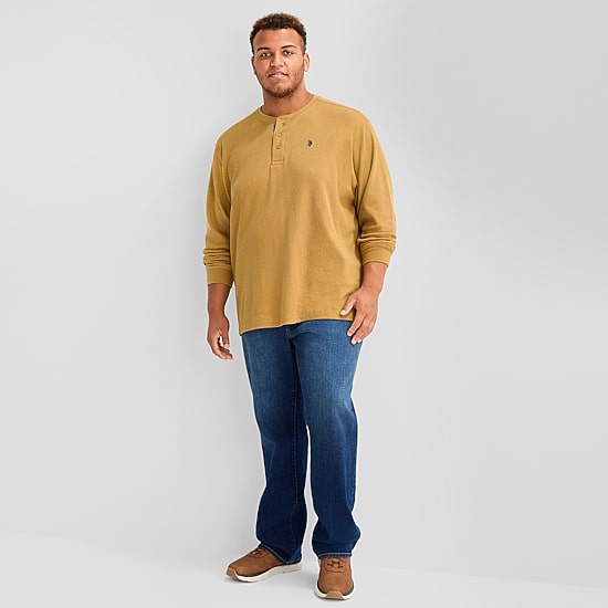U.S. Polo Assn. Mens Henley Neck Long Sleeve Embroidered Classic Fit Big and Tall Thermal Top