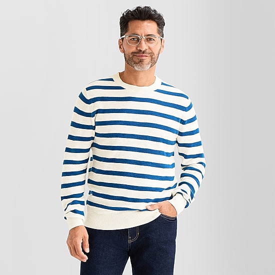 Stafford Stripe Mens Crew Neck Long Sleeve Pullover Sweater