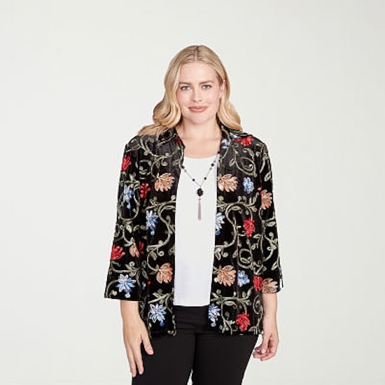 Alfred Dunner Jet Setter Womens 3/4 Sleeve Layered Top