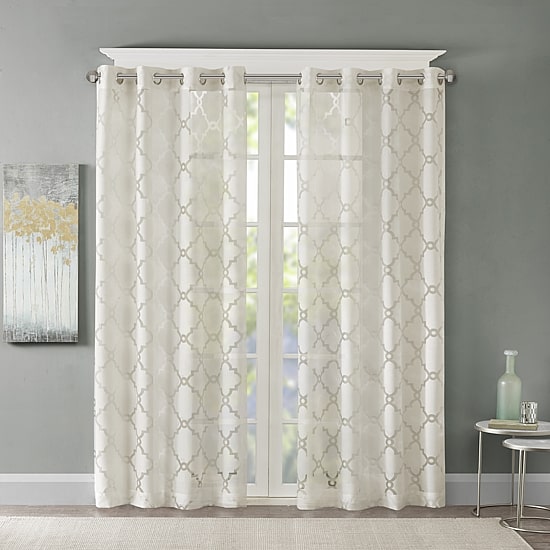 Madison Park Laya Trellis Grommet Top Sheer Single Curtain Panel