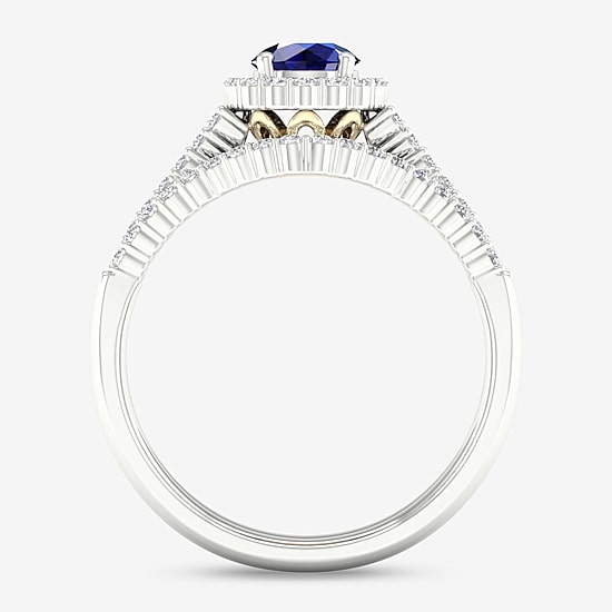 Modern Bride Gemstone Womens 14K Two Tone Gold Round Halo Bridal Set