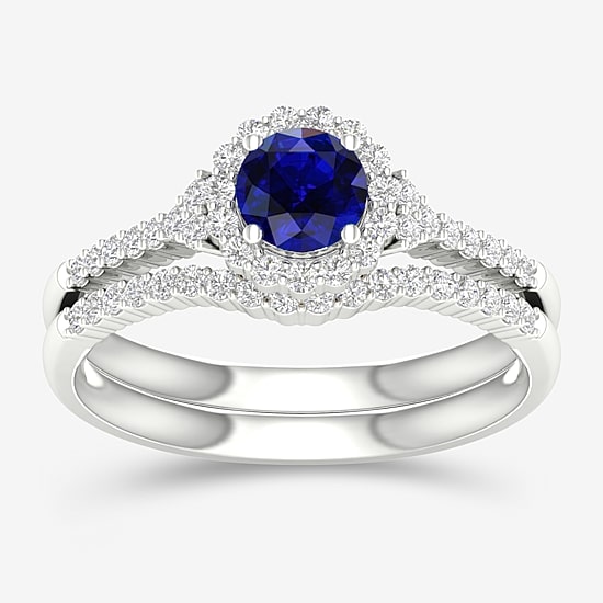 Modern Bride Gemstone Womens 14K Two Tone Gold Round Halo Bridal Set