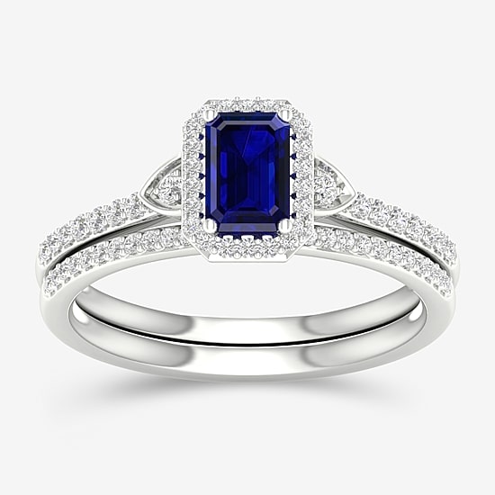 Modern Bride Gemstone Womens 1/4 CT. T.W. Lead Glass-Filled Red Ruby 10K Gold Halo Bridal Set