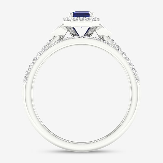 Modern Bride Gemstone Womens 14K White Gold Halo Bridal Set