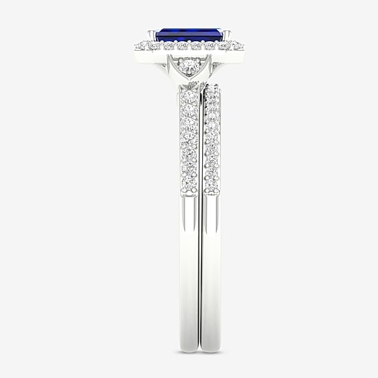 Modern Bride Gemstone Womens 14K White Gold Halo Bridal Set