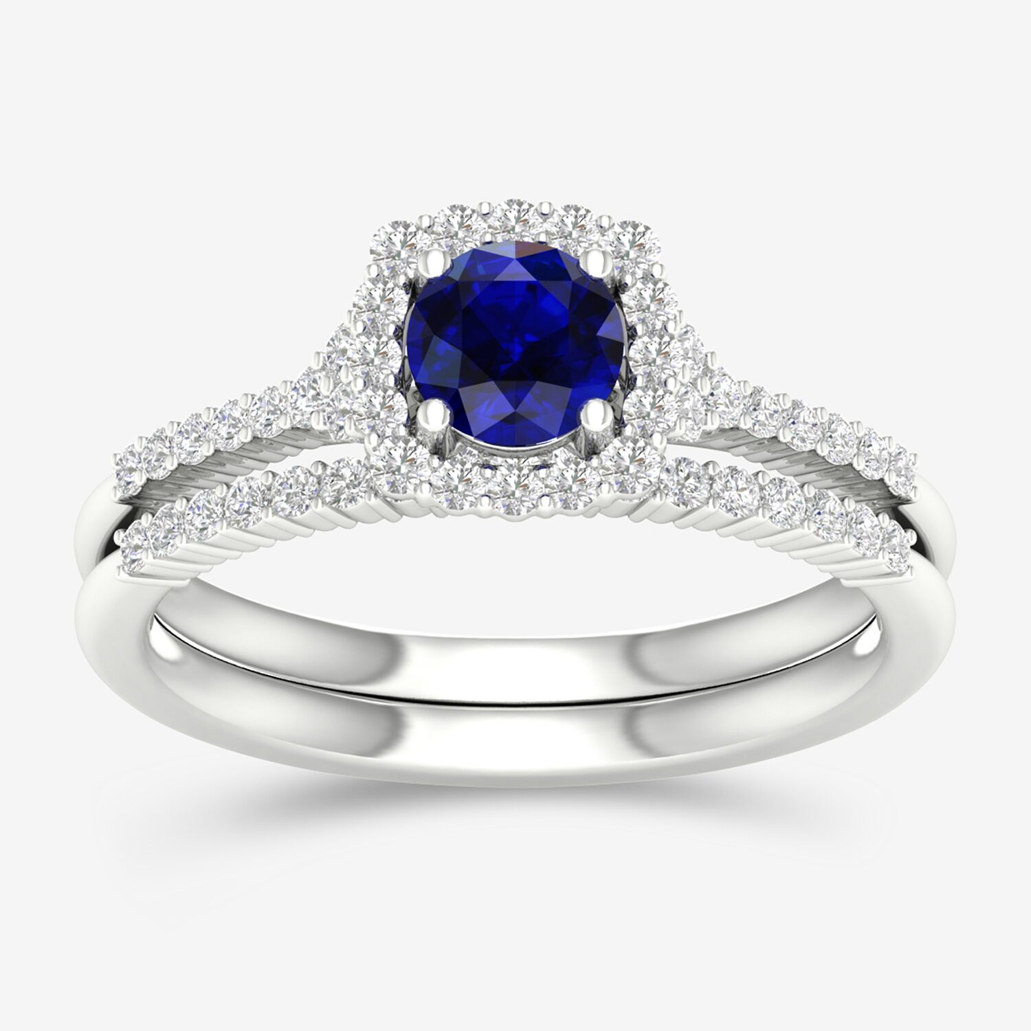 Modern Bride Gemstone Womens 3/8 CT. T.W. Genuine Blue Sapphire 10K Gold Round Halo Bridal Set