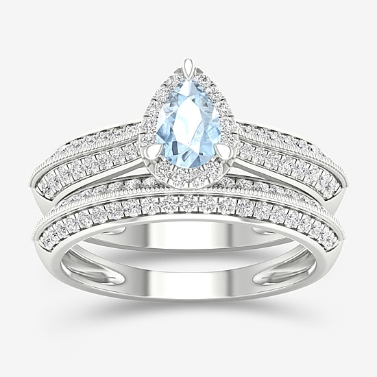 Modern Bride Gemstone Womens 1/2 CT. T.W. Genuine Pink Morganite 10K Gold Pear Halo Bridal Set