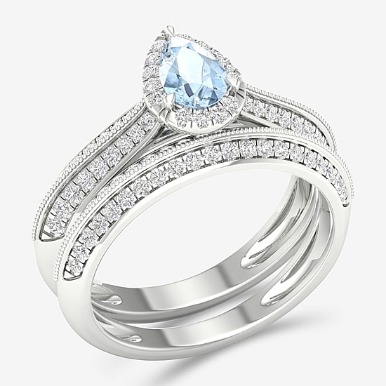 Modern Bride Gemstone Womens 1/2 CT. T.W. Genuine Pink Morganite 10K Gold Pear Halo Bridal Set