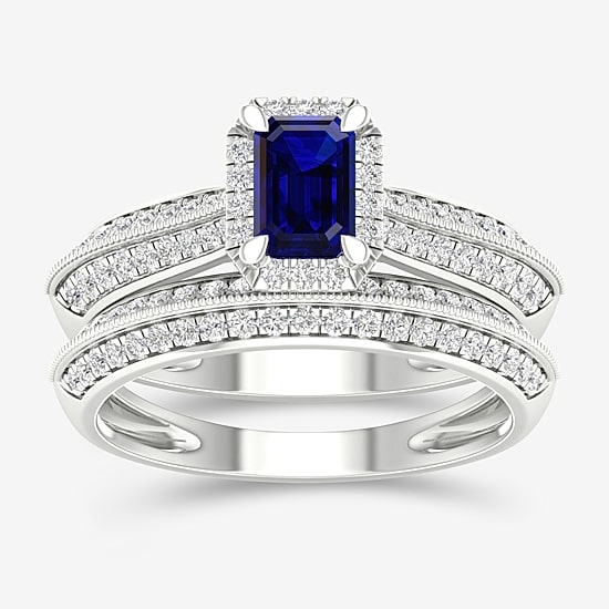 Modern Bride Gemstone Womens 1/2 CT. T.W. Genuine Green Emerald 10K Gold Halo Bridal Set
