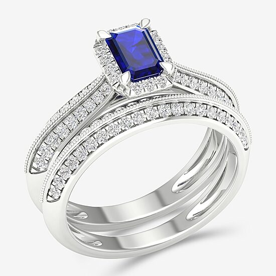 Modern Bride Gemstone Womens 1/2 CT. T.W. Genuine Green Emerald 10K Gold Halo Bridal Set