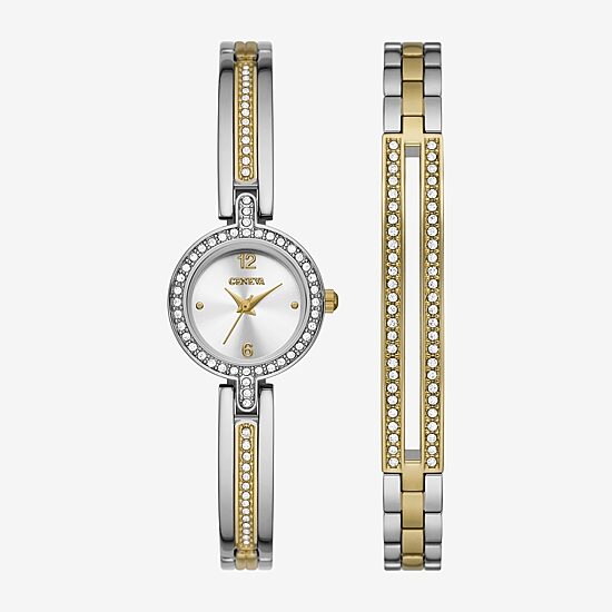 Geneva Geneva Ladies Womens Crystal Accent Silver Tone 2-pc. Watch Boxed Set Fmdjset078