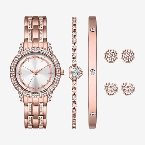 Ladies Boxed Sets Womens Crystal Accent Rose Goldtone 5-pc. Watch Boxed Set Fmdjset706