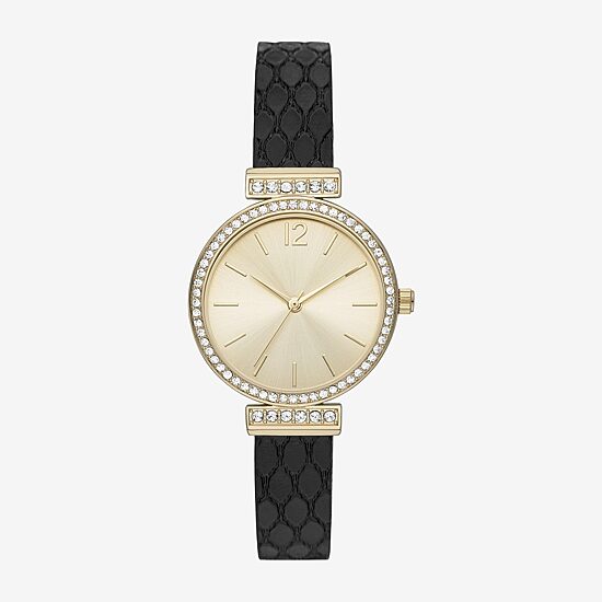 Womens Crystal Accent Black Strap Watch Fmdjo294