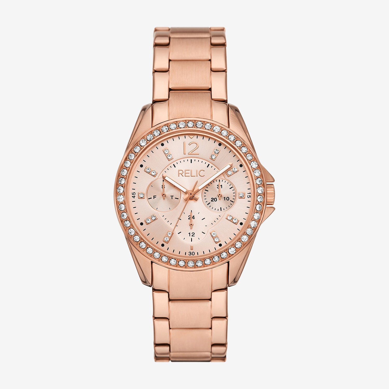 Relic By Fossil Womens Rose Goldtone Stainless Steel Bracelet Watch Zr16023