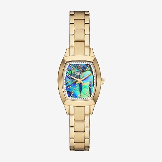 Relic By Fossil Womens Gold Tone Stainless Steel Bracelet Watch Zr34654