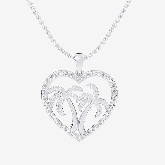 Palm Tree (G-H / Si1-Si2) Womens 1/3 CT. T.W. Lab Grown White Diamond 10K Gold Heart 18 Inch Pendant Necklace