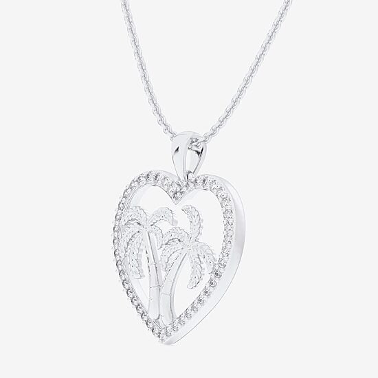 Palm Tree (G-H / Si1-Si2) Womens 1/3 CT. T.W. Lab Grown White Diamond 10K Gold Heart 18 Inch Pendant Necklace