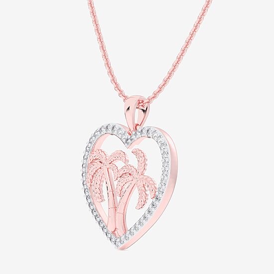 Palm Tree (G-H / Si1-Si2) Womens 1/3 CT. T.W. Lab Grown White Diamond 10K Gold Heart 18 Inch Pendant Necklace