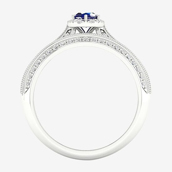 Modern Bride Gemstone and 1/2 CT. T.W. Diamond Oval Halo Bridal Set in 10K Gold