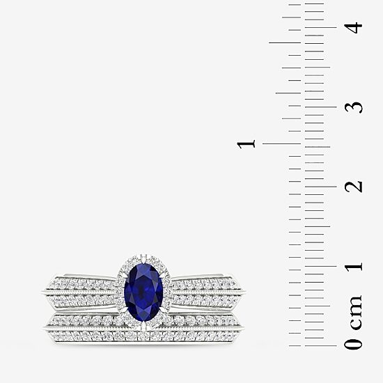 Modern Bride Gemstone and 1/2 CT. T.W. Diamond Oval Halo Bridal Set in 10K Gold