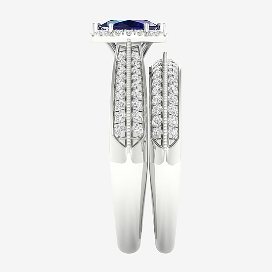 Modern Bride Gemstone and 1/2 CT. T.W. Diamond Oval Halo Bridal Set in 10K Gold