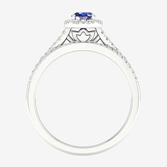 Modern Bride Gemstone and 1/3 CT. T.W. Diamond Oval Bridal Set in 14K Gold
