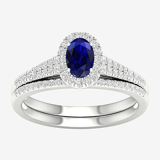 Modern Bride Gemstone and 1/3 CT. T.W. Diamond Oval Bridal Set in 14K Gold