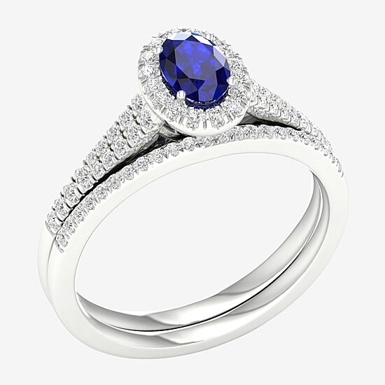 Modern Bride Gemstone and 1/3 CT. T.W. Diamond Oval Bridal Set in 14K Gold