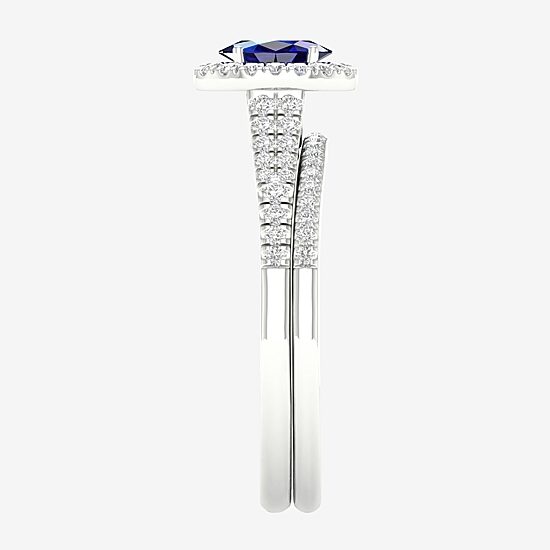 Modern Bride Gemstone and 1/3 CT. T.W. Diamond Oval Bridal Set in 14K Gold