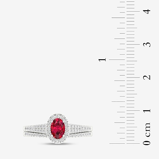Modern Bride Gemstone and 1/3 CT. T.W. Diamond Oval Bridal Set in 14K Gold