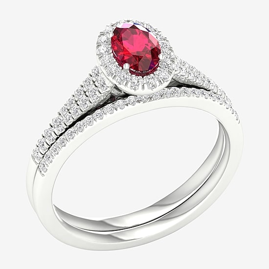 Modern Bride Gemstone and 1/3 CT. T.W. Diamond Oval Bridal Set in 14K Gold