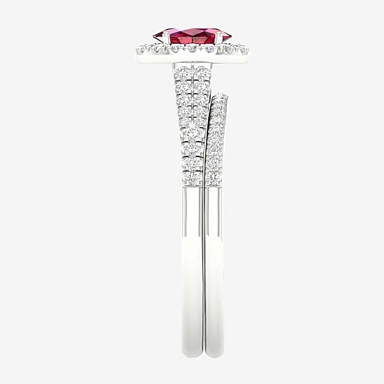 Modern Bride Gemstone and 1/3 CT. T.W. Diamond Oval Bridal Set in 14K Gold