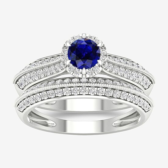 Modern Bride Gemstone Womens 1/2 CT. T.W. Genuine Pink Sapphire 10K Gold Round Halo Bridal Set