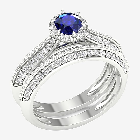 Modern Bride Gemstone Womens 1/2 CT. T.W. Genuine Pink Sapphire 10K Gold Round Halo Bridal Set
